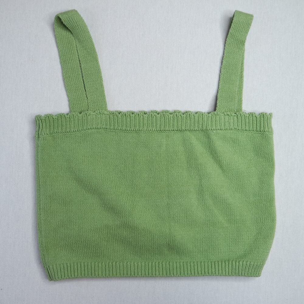 Lulus Pea Green Knit Crop Top M Sleeveless Square Sweater Tank Y2K Cottagecore